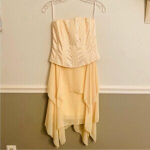 Jessica McClintock Yellow Rhinestone Strapless Tiered Layered Prom Dress Size 6